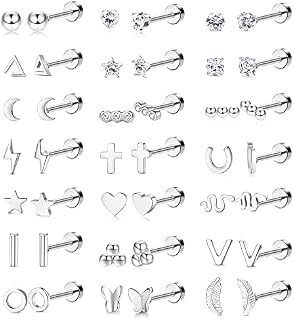 MILACOLATO 21Pairs Stainless Steel Tiny Stud Earrings for Women Men Star Triangle Moon Heart Ball CZ Stud Earrings Cartilage Helix Tragus Stud Earrings Flatback Studs Earrings Piercing Set