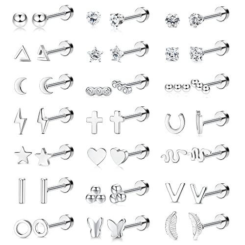 MILACOLATO 21 pares Pendientes Pequeños de Acero Inoxidable para Mujer Hombres Estrella Triángulo Luna Corazón Bola Circonita Cúbica Pendientes Cartílago Hélice Trago Pendientes Juego de Piercings Cover