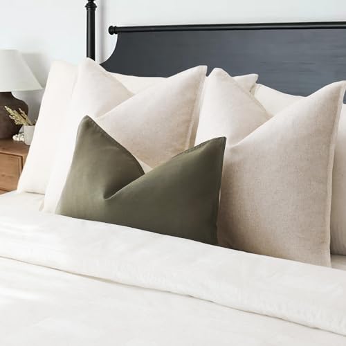 Image of Foindtower Pack of 2 Decorative Cotton Linen Throw Pillow Covers Soft Modern Farmhouse Cushion Cover Cozy Vintage Accent Pillowcase for Couch Sofa Bed Living Room Home Decor, 22x22 Inch Light Beige