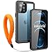 Funda Impermeable iPhone 12 Pro MAX Protección Funda IP68 Waterproof 360-Grados Case Protectora Anti-Golpes Anti-rasguños Carcasa con Correa Flotante para Apple iPhone 12 Pro MAX (Negro Mate/Naranja)