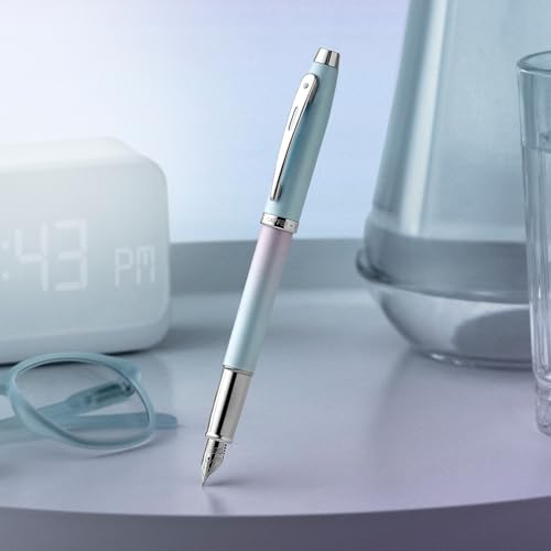 Image of Sheaffer Expressions 100 9376 Blue and Pink Pearlised Gradient Fountain Pen with Chrome Plated Trims - Fine