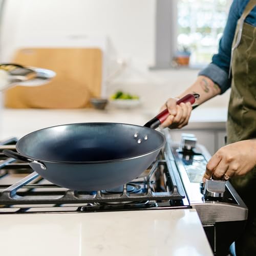 Wok pequeño de hierro con mango de madera 34 cm miniatura 5