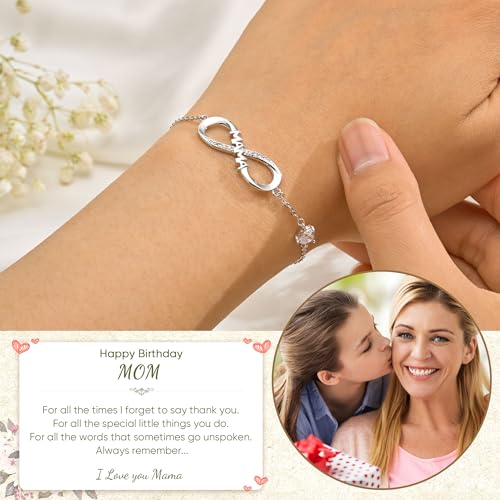 Myfresty Happy Birthday Gifts for Mama - 925 Sterling Silver Bracelets for Women Infinity Heart Best Mom Bracelet from Daughter Son Jewelry Gifts Birthday — view 2