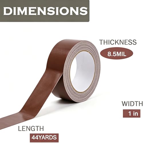 Image of Heavy Duty Duct Tape 1 Inch X 44 Yards, Multi Purpose Dark Brown Duct Tape, No Residue, Waterproof and Tear by Hand - for Repairs, Industrial, Professional Use