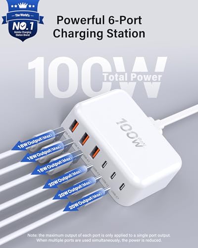 BREEKET 100W 6-Port USB-C/USB-A GaN Charging Station with 5ft Cord — view 2