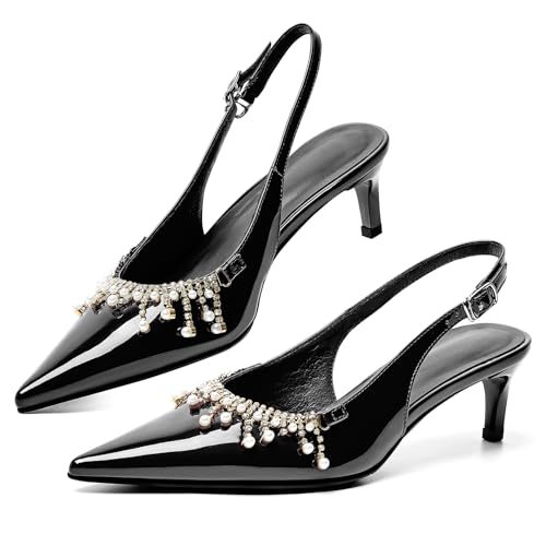 Cozivwaiy Slingback Kitten Heels for Women Low Heel Pumps Rhinestones Sparkling Evening Party Shoes2