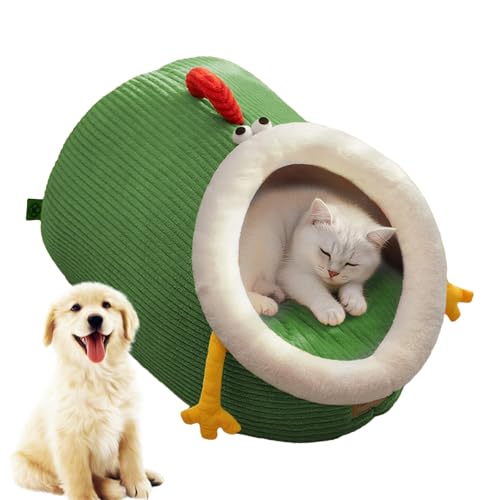 屋根付き猫ベッド - ペット隠れ家ベッド,かわいい口開けデザイン 暖かい睡眠スペース 取り外し可能 洗えるクッション付き 小型犬 猫 - 小型犬 室内 屋外 冬用 ペット用寝床