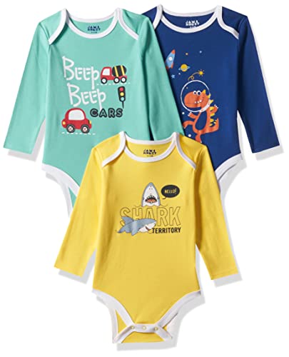 Amazon Brand - Jam & Honey Baby-Boy's Regular Romper Suits_SS22 - BROMPO3-LS_Multi 4_6-9 Months