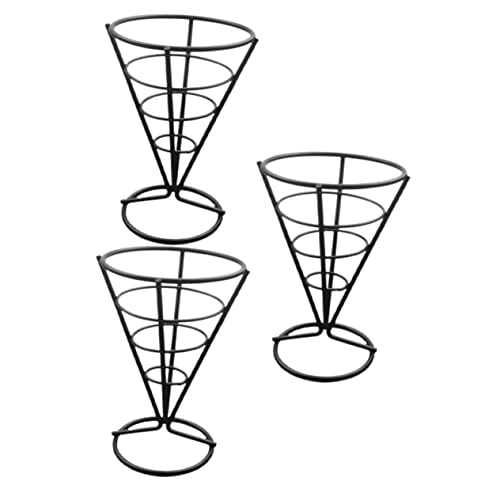 OUNONA 3pcs Stainless Steel French Fries Cone Holder Creative Snack Basket for Appetizers Fried for Home Parties Restaurants and Snack Shops
