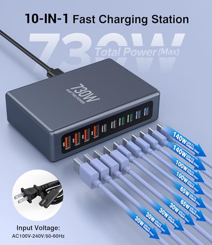 Image of 2026 Updated 730W USB C Charger Block,10-Port GaN Super Fast USB C Charging Station Hub Block Cube,Laptop Fast Charger Adapter for iPhone /MacBook Pro /Air, DELL, iPad,Samsung Galaxy