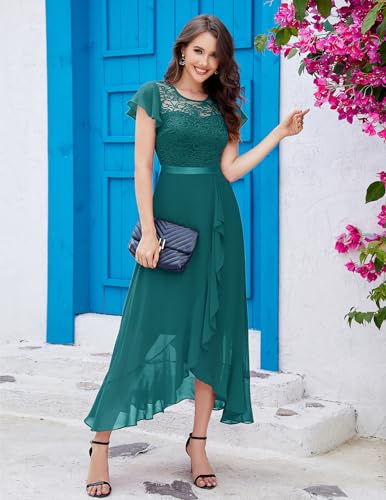 Image of BeryLove Formal Long Dresses for Women Wedding Guest Cocktail Bridesmaid | Airy Lace & Chiffon Evening Gown, Flutter Sleeve, Ideal for Mother of the Bride, Prom, Homecoming Party & Semi-Foraml Events