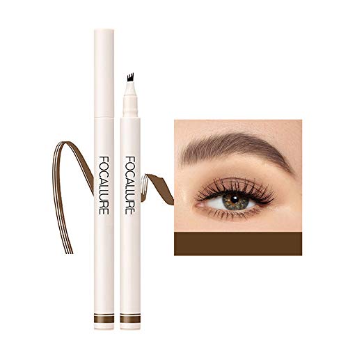Focallure 2 PCS Microblading Eyebrow Pencil, Long Lasting Waterproof Eyebrow Pen with a Micro-Fork Tip, Smudge-proof Makeup Brow Pen Creates Natural Looking Brows Effortlessly, Dark Brown 0.02OZ/Count