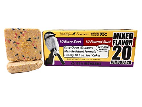 Image of Wildlife Sciences Suet Cake Jumbo Mixed 20 Pack | 10 Peanut & 10 Berry 10.5 oz. Suet Cakes for Wild Birds