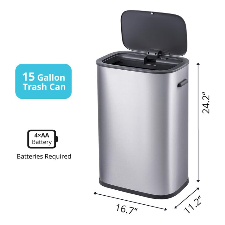 Miniatura 4 de Bote de basura automático con sensor de movimiento con tapa, cubo de basura sin contacto de 14.5 galones, cubo de basura de 55 litros para cocina,