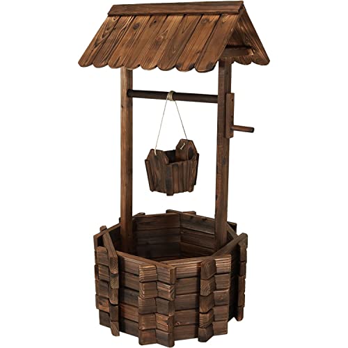 Sunnydazeoutdoorwoodenwishingwellgardenplanterwithhangingflowerbucket45inch Urban Country Home Decor Sunnydaze outdoor wooden wishing well garden planter with hanging flower bucket 45 inch urban country home decor