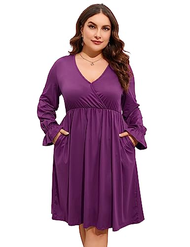 Image of ShopWonder Plus Size Dress Women's V Neck A-Line Knee Length Wrap Swing Dresses Plus Size A Line Party Mini Dress