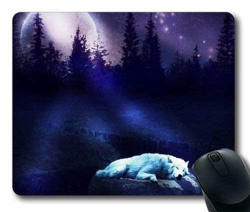 Tappetino Mouse Lupo E Luna - 20x24cm Base Gomma Antiscivolo - Per Gaming E Ufficio