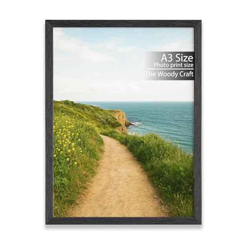 Image of A3 Size Photo Frame | Elegant Black Frames For Wall Decor | Decorative Wall Frame For Home | Premium Wooden Frame | Vintage Photo Frame (11.7x16.5 inch, Black)