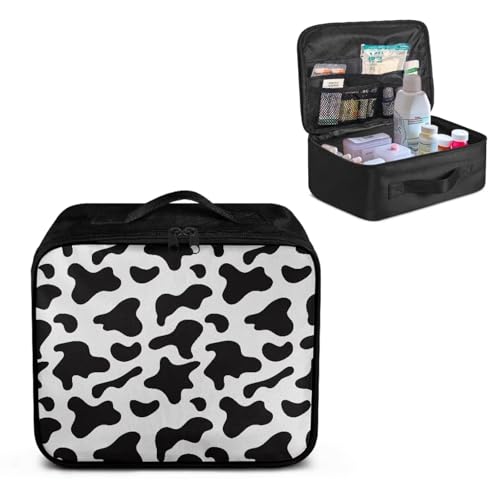 Luarisgur First Aid Kit Bag Empty Medium Medical Travel Bag Black Cow Print First Aid Pouch Empty Storage Compact Survival Medicine Bag for Home Office Car Travel School