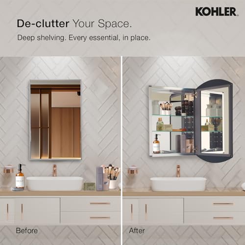 Image of Kohler Archer Bathroom Mirror Cabinet | Wall Mounted HD Mirror | Rust-Free | Soft Close Hinges, Adjustable Deep Shelves | Sleek Storage for Modern Bathrooms | 3 Yrs Warranty, 510 x 787 mm