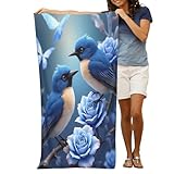 GVYGVY Serviette de plage à séchage rapide – Imprimé rose, oiseau et papillon n° 807 – Serviettes de bain en microfibre pour le corps – Serviette de plage douce et absorbante – Résistante au sable