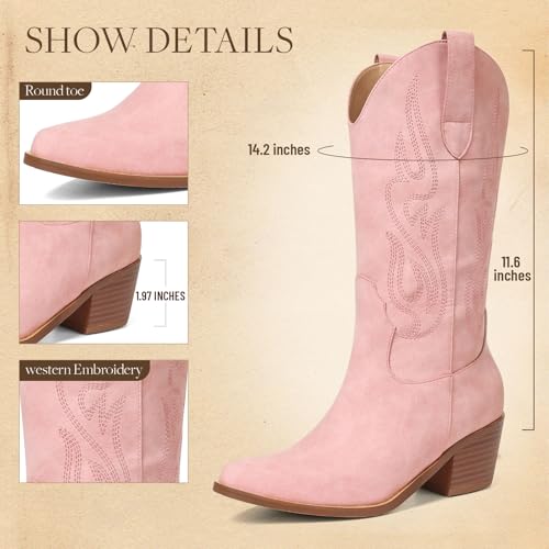 AOSPHIRAYLIAN Cowboy Boots for Women Retro Pointed Toe Pull On Block Chunky Heel Glitter Sparkly Metallic Embroidecamel Country Concert Outfits Calf Western Cowgirl Boots4