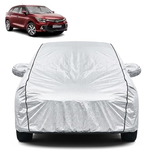 Image of Waterproof Car Cover for Toyota Glanza | Dustproof, UV Resistant & Scratch Protection | Soft Cotton Lining | Triple Stitched | Mirror Pockets & Elastic Fit | Silver
