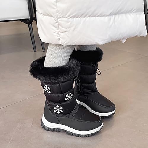 Boys Girls Snow Boots Outdoor Warm Cozy Anti-Slip Mid Calf Faux F๐r ๐ining Insulated Shoes Toddler Girls Wedge Boots2