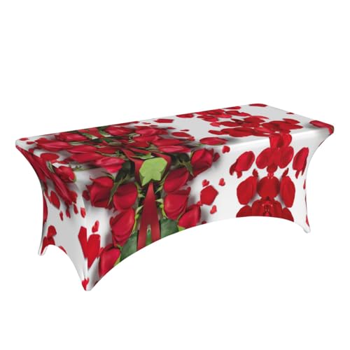 Housse de table rectangulaire élasthanne 1m80 imprimé roses - 4