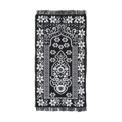 Image of Velvet Floral Janamaz Mat | Prayer Mat /Meditation Janamaz for Namaz /Meditation Mat /Muslim| Size 27x50| Washable Soft Prayer Mat (Black)