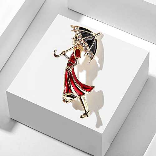 Image of Hold Umbrella Lady Brooch Pin Cubic Zirconia Cartoon Enamel Pins Clip Suit Dress Coat Sweater Accessories Brooches Pins for Women Girls Cute Jewelry Gifts