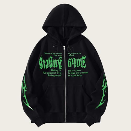 Y2k Hoodies for Man Full Zip Up Hoodies Pullover Gothic Print Style Hooded Sweatshirt Casual Long Sleeve Sweatshirts2