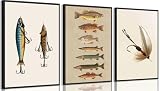 ZPJLRFC 3Pcs Vintage Fishing Canvas Wall Art Minimalism Fishing Gear Posters Artwork Fisherman Cave Painting Pictures Wall Decor for Outdoorsy Cabin Kitchen Fisherman Home Decoration 12x16in Unframed