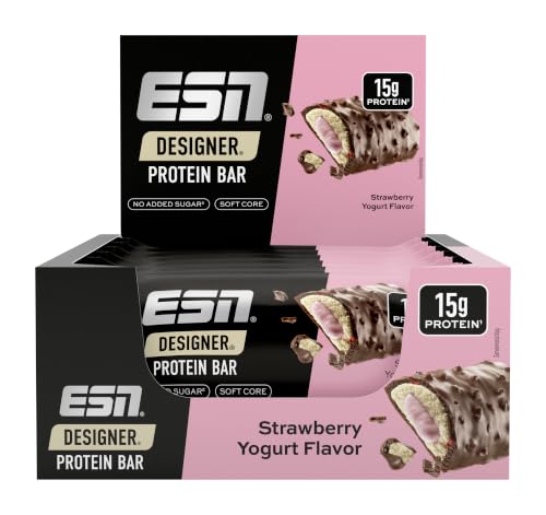 ESN Designer Bar Box Strawberry Yogurt 12 x 45 g der ideale Snack mit bis zu 15 g Protein pro Riegel made in Germany