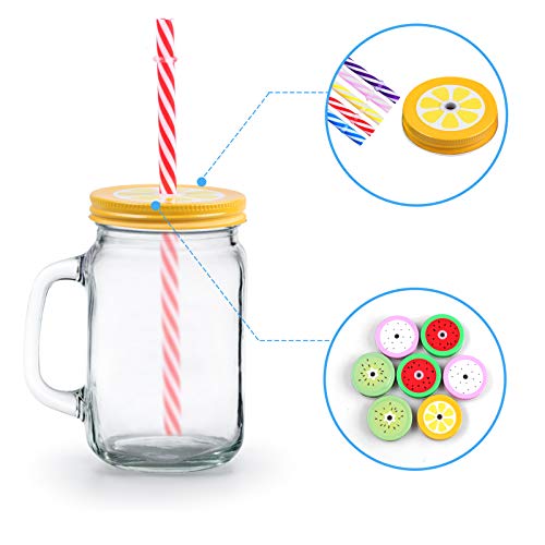 Metal Decorative Regular Mouth Mason Jar Lids With Straw Hole (18Pcs) 8 Decoration Lids ,8 Striped Plastic Straw Set,2 Straw Wrench #TOP3