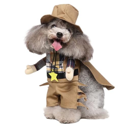 コスプレ衣装 犬 猫 面白い コスチューム カウボーイ 宅配? 仮装 ペット ドッグウエア 着脱簡単 二足歩行 お出掛け 散歩 パーティー (カーキ, S)