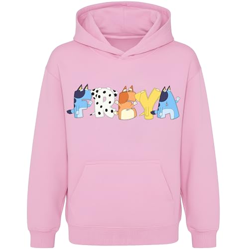 Image of Fringoo Personalised Hoodie for Girls Cotton Rich Soft Hooded Sweatshirt Gift for Kids Pullover Jumper with Kangaroo Pocket (UK, Age, 5 Years, 6 Years, Regular, Pink)