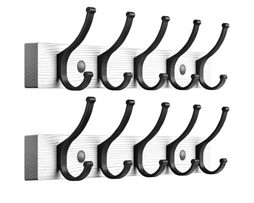 Optish Coat Rack Wall Mount, 16.5 Inches Wood Coat Hooks Wall Mount, Wall Coat Rack with 5 Hooks, Hat Rack Wall Hooks for Hanging Coat, Bag, Towel (2Pack, White)