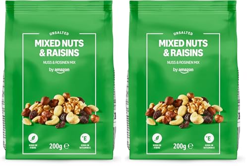 by Amazon Mezcla de Frutos Secos y Uvas Pasas - 200g (Paquete de 2)