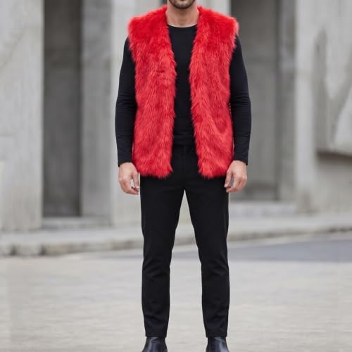 Image of Colf Men's Winter Sleeveless Faux Fur Vest Short Coat | Mens Faux Fur Jacket, Short Coat , Sleeveless Waistcoat, Winter Overcoat, Fluffy