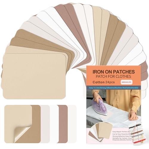 Patchs Tissu Thermocollant Jean, 24pcs Patch Thermocollant Vetement, Coton L'intérieur L'extérieur Colle Plus Forte Kit de Réparation pour pantalons, Denim...