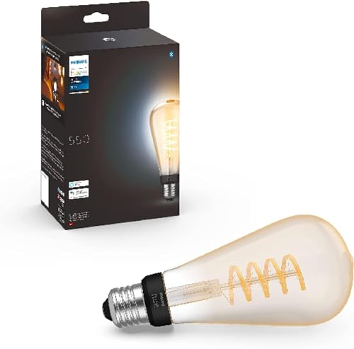 Philips Hue White E27 Große Edison Filament ST72 550lm, warmweißes Licht, dimmbar, steuerbar via App, kompatibel mit Amazon Alexa (Echo, Echo Dot), 1er Pack