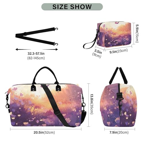 Large Travel Duffel Bag, Purple Butterfly Sunlight Sport Tote Gym Bag, Shoulder Weekender Overnight Bag for Women Men, Carry On Luggage with Toiletry Bag3
