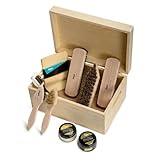 Kaps Shoe Cleaning Kit for Leather Boots and Shoes, Care & Clean Set - 9 Piece Shoe Polish Wooden Gift Box with Brushes, Creams and Cloth