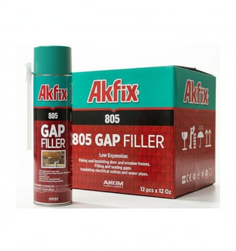 Akfix 805 Gap Filler Polyurethane Expanding Foam Sealant (12x12 Oz.)- Gaps and Cracks Spray Insulation Can, Waterproof Sealant with Straw for Window and Door | 12 Oz. 12 Pack