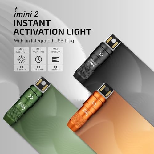 Image of OLIGHT 2 Pack IMINI 2 EDC Rechargeable Keychain Flashlight, 50 Lumens Compact and Portable Mini LED Keyring Lights with Built-in Battery Ideal for Everyday Carry and Emergencies