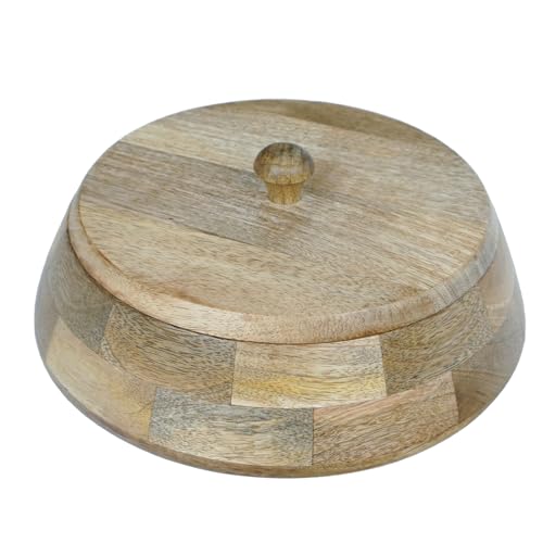 Image of Sanjeev Kapoor By OGGN Mango Wood 9 x 9 x 3 Inch, Casserole for Roti Hot Case | Wooden Roti Box | Hot Case Casserole | Big Chapati Storage Box for Home & Kitchen - Premium Wood Elegant Design