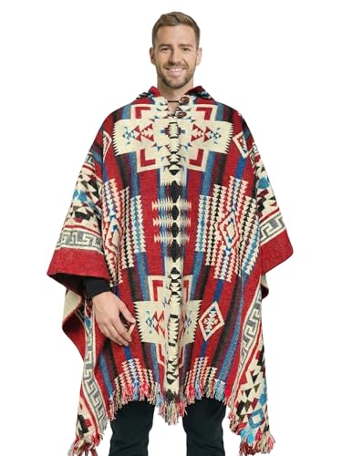 Image of Wool Poncho Adult Ponchos With Hood for men Alpaca Poncho Men Artesanal Ponchos Adult Alpaca Mens Panchos