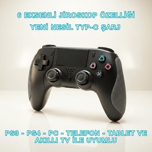 Hepu Premium Kablosuz Bluetooth Bilgisayar Oyun Kolu - PS4 Slim, PS4 Pro ve PC Uyumlu, Titreşimli Ergonomik Gamepad, Joystick PS4 Kol, Pc Oyun Kolu (Videolu Ürün) - Görsel 3