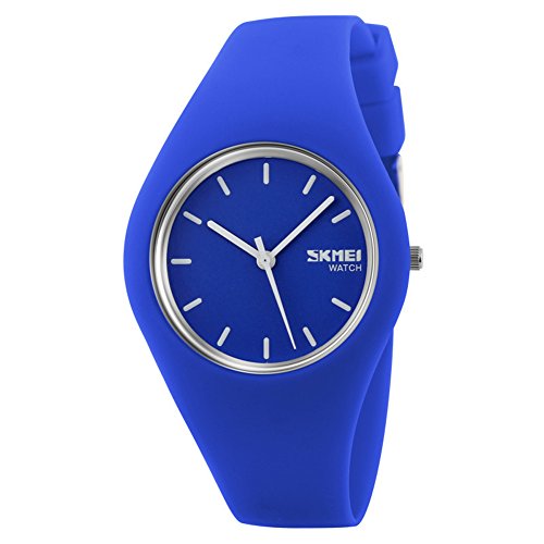 Oumosi Reloj de pulsera para mujer, de silicona y cuarzo, estilo casual, color azul oscuro